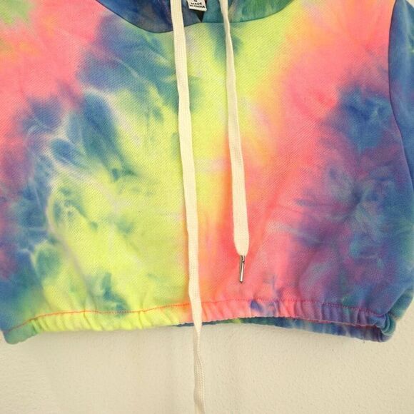 Fashion Nova Cropped Tie Dye Hoodie Bright Pastels Size Small NWT - Picture 7 of 15
